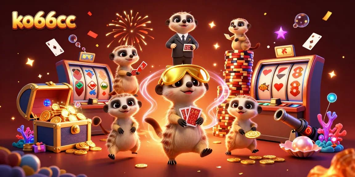 Engage in exhilarating gameplay at ko66cc's vibrant casino with lively meerkats.