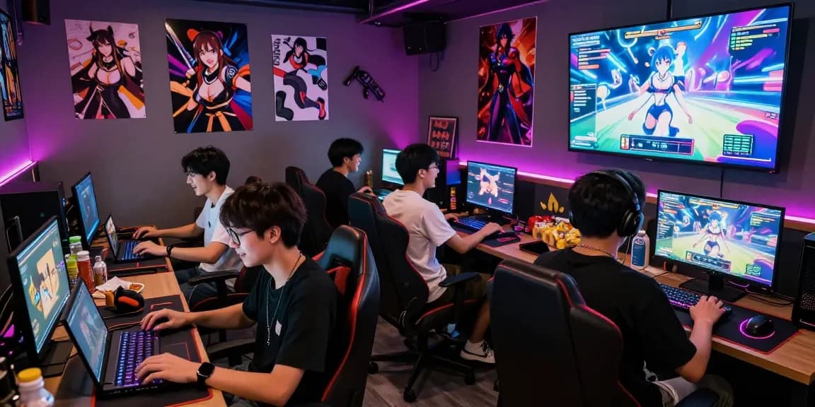 Enjoying real ecchi games in a vibrant urban gaming lounge setting