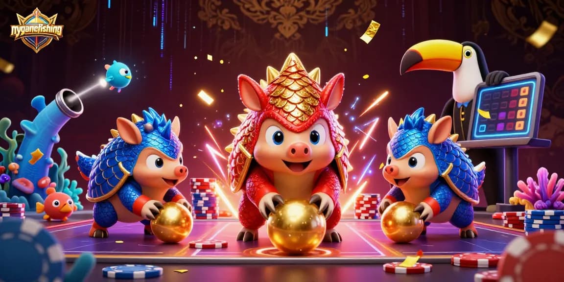 mygamefishing pangolins in rival action bowling with chips in a vibrant casino scene