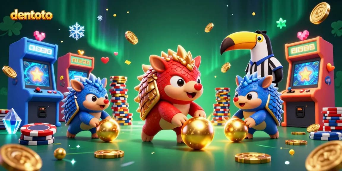 Indulge in dentoto's thrilling gameplay with colorful pangolins and poker chips in a vibrant casino setting.