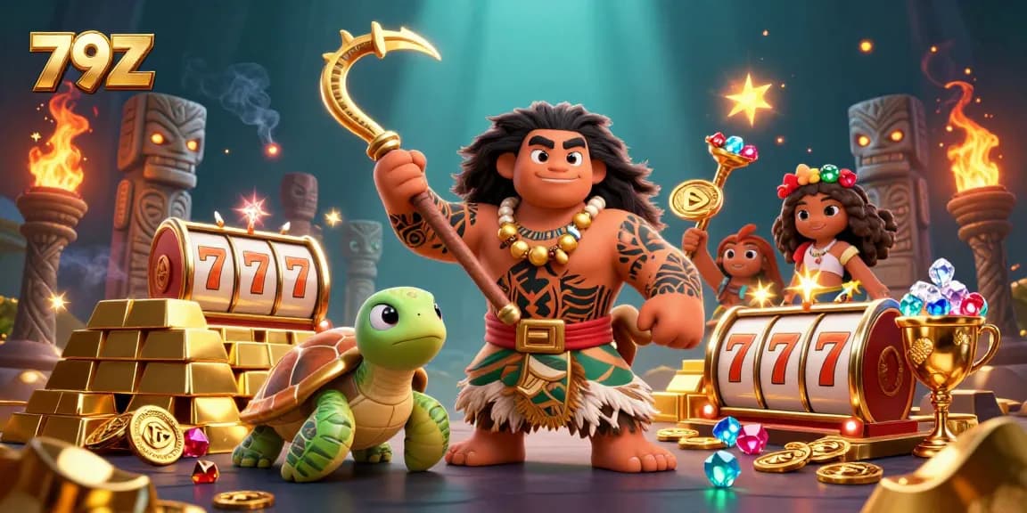 Experience winning moments with 79Z as gold and treasures surround a jackpotted scene of gaming excitement.