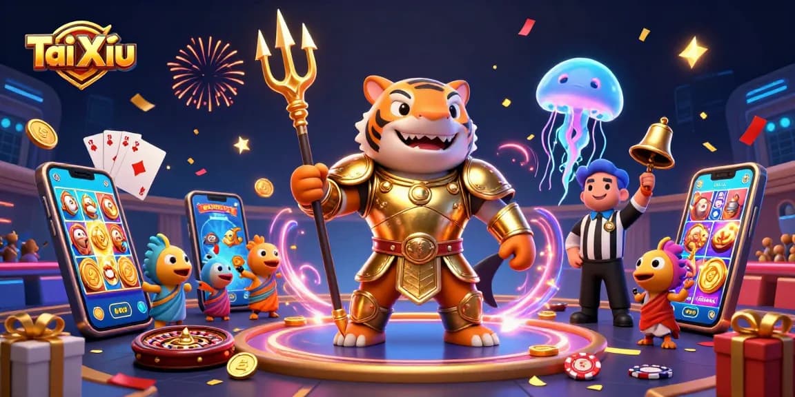 Play Tài Xỉu with engaging visuals of a tiger shark and casino elements in a vibrant casino scene.