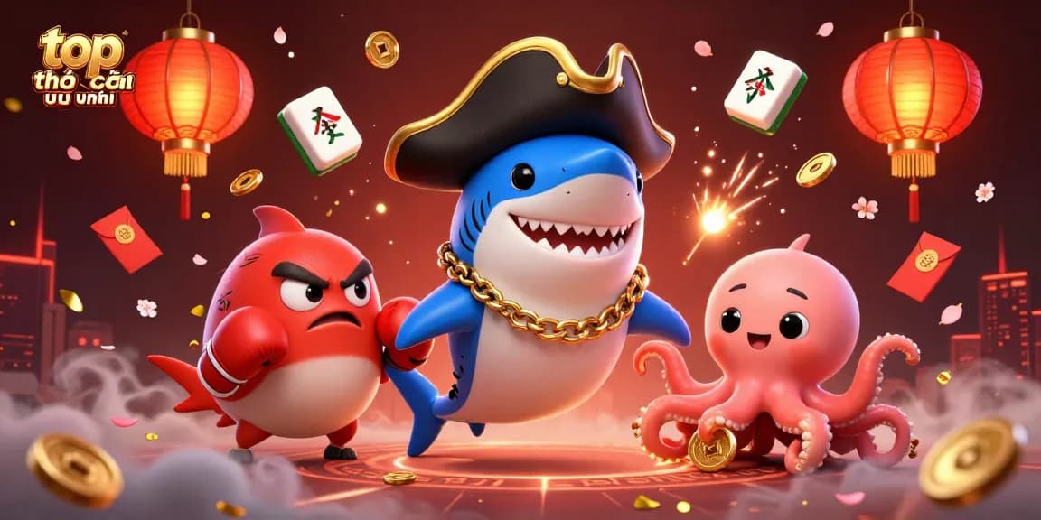 Experience top nhà cái uy tín with a vibrant and dynamic 3D cartoon casino illustration featuring iconic sea characters.