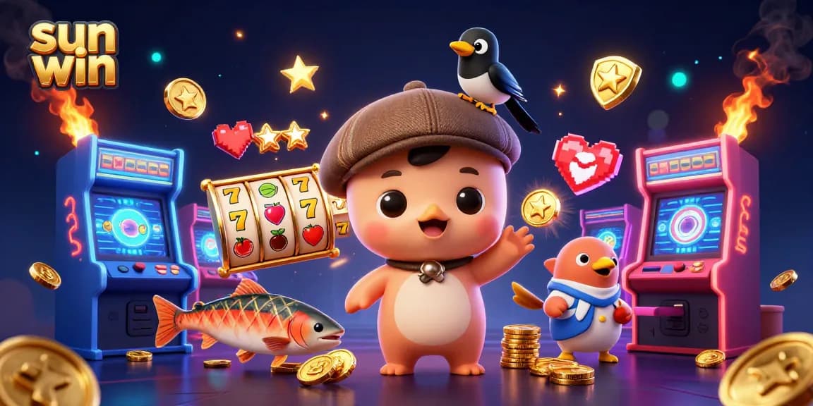 Experience thrilling wins with sun win in this vibrant 3D casino illustration featuring jackpot reels!