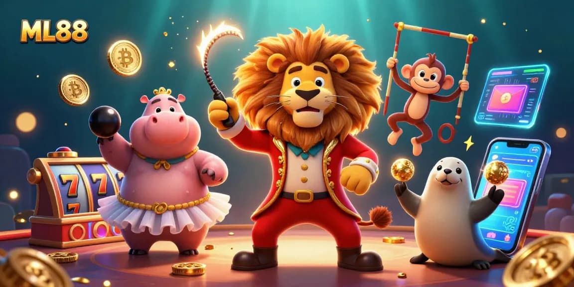 Engage in thrilling slots with ML88 showcasing vibrant characters and dynamic casino elements.