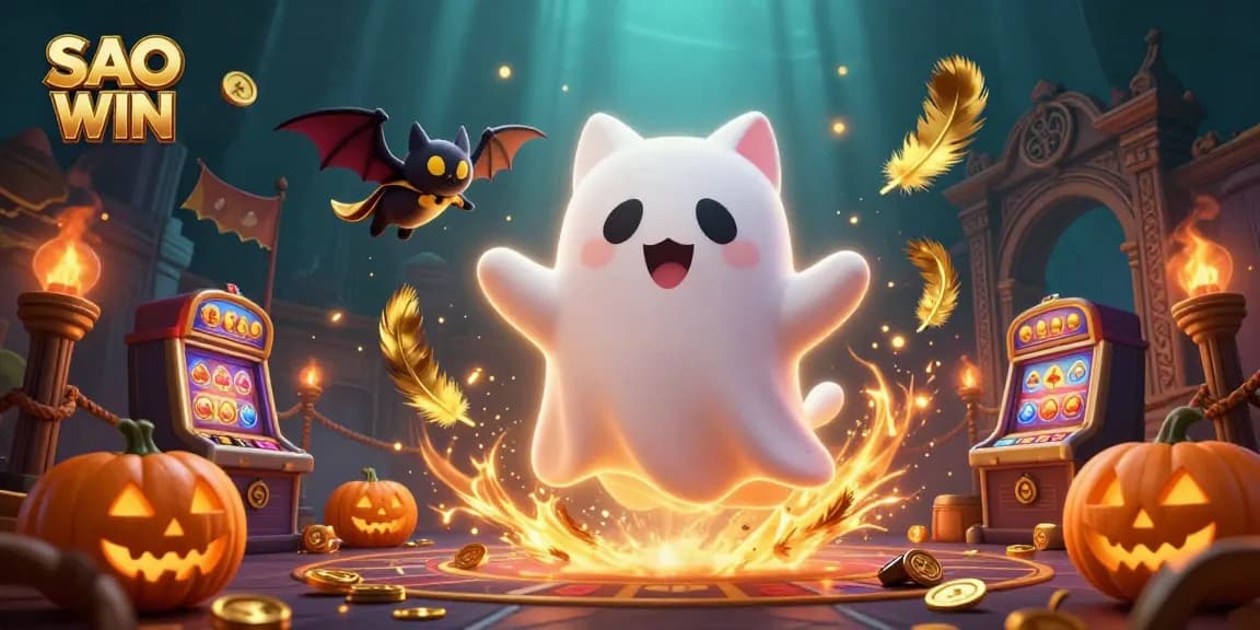 Engage with SAO WIN's thrilling casino atmosphere in a vibrant ghostly setting filled with jackpots.
