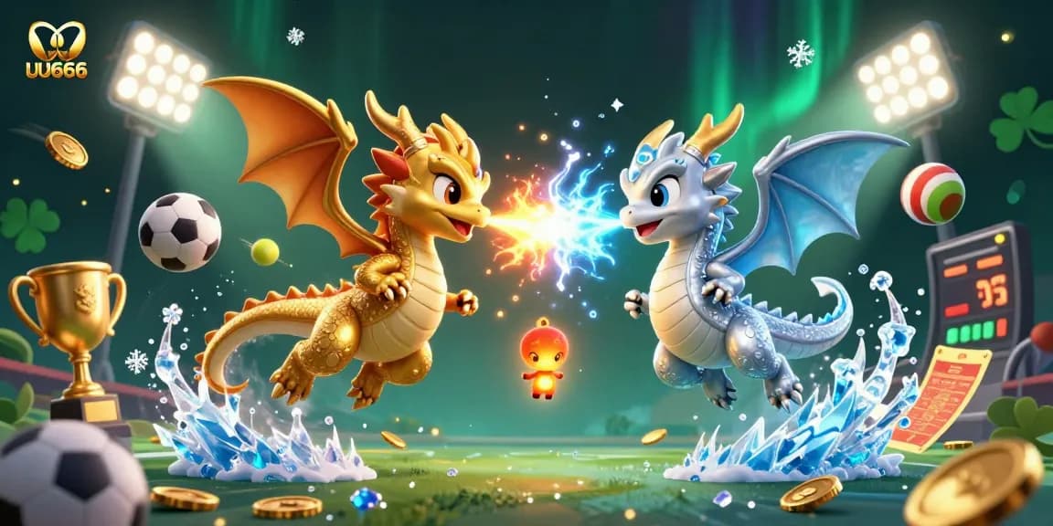 Engage with UU666 in an immersive gaming experience featuring vibrant 3D dragons, sports elements, and casino excitement.