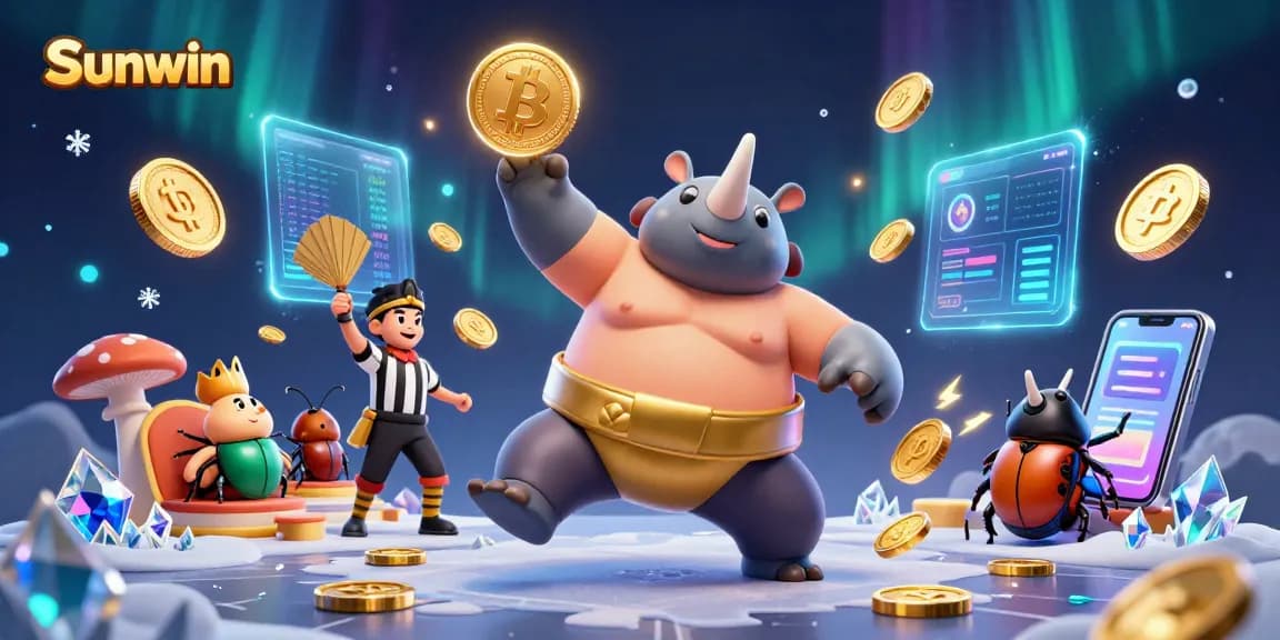 Sunwin players watch a stunning casino event as a rhinoceros beetle champion sends gold coins flying.