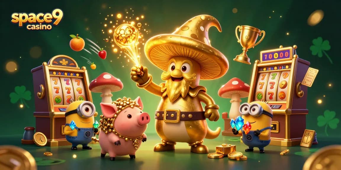 Experience excitement at space9 casino with this mesmerizing 3D illustration of golden magic and treasures.