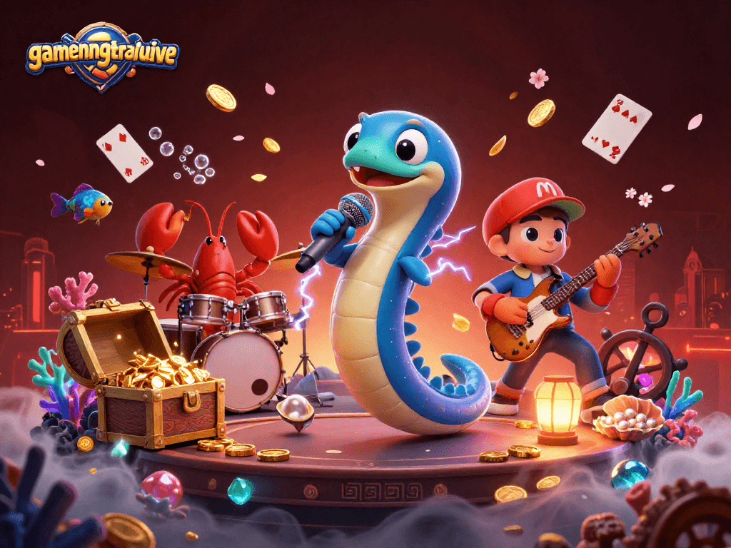 Engage with gamenongtraivuive's immersive underwater casino scene featuring lively 3D characters.