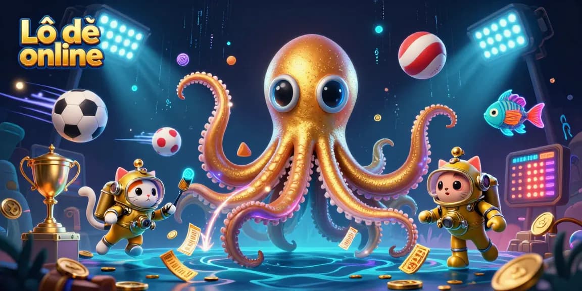 Win big with Lô đề online as the kraken and diving cat navigate a vibrant sea of gambling excitement.