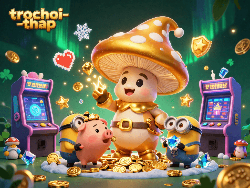 Engage in the trochoi-thap adventure, exploring a vibrant scene filled with treasures and colorful game elements.