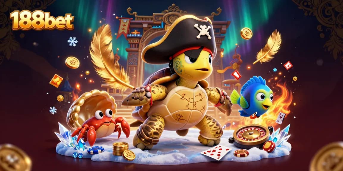 Join the fun with 188bet as a colorful pirate-themed scene showcases vibrant casino games.