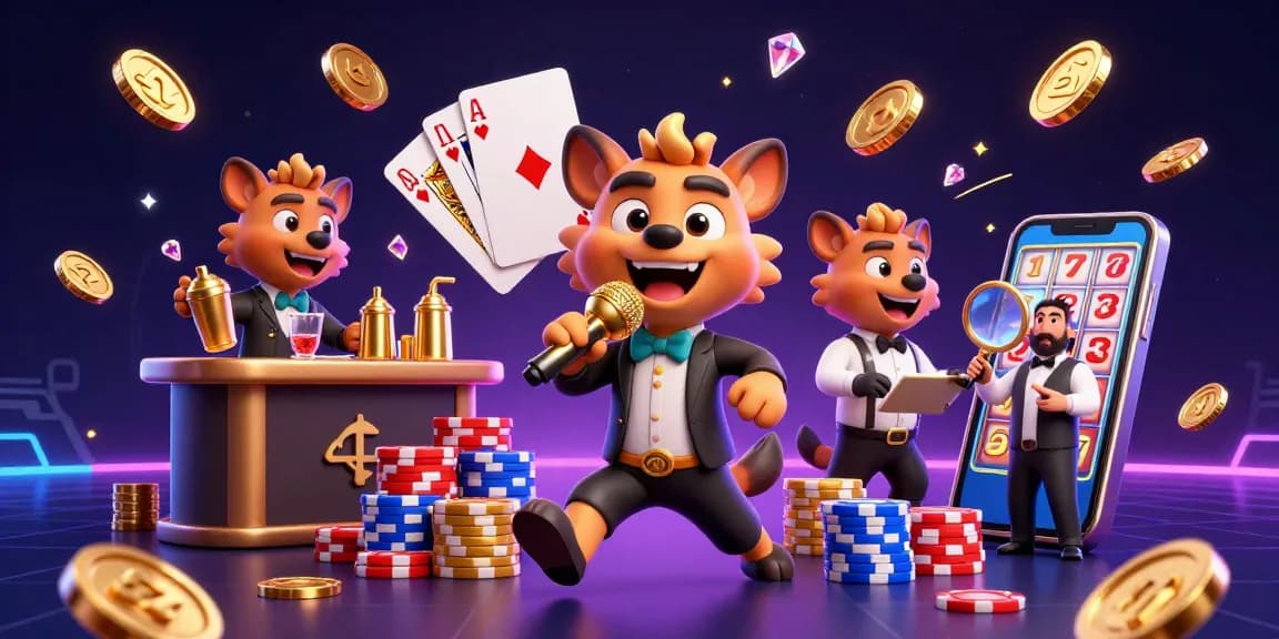 Experience excitement with nohu-nine at this dynamic hyena casino scene featuring poker and gaming elements.