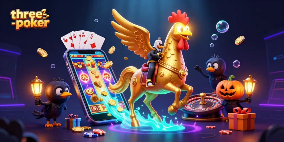 Experience thrilling three-card-poker action with vibrant characters and illuminated casino elements