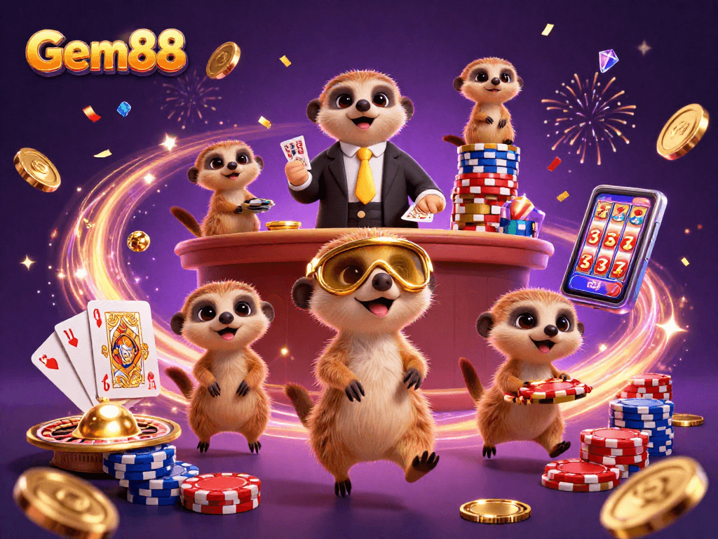 Gem88 casino meerkats engaging players with dynamic gaming visuals and shimmering rewards.