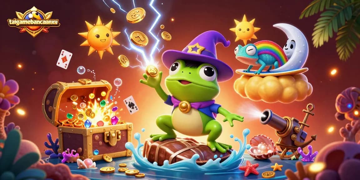 Engage in thrilling gameplay with taigamebancaanxu, experiencing a storm of golden coins and colorful gems.