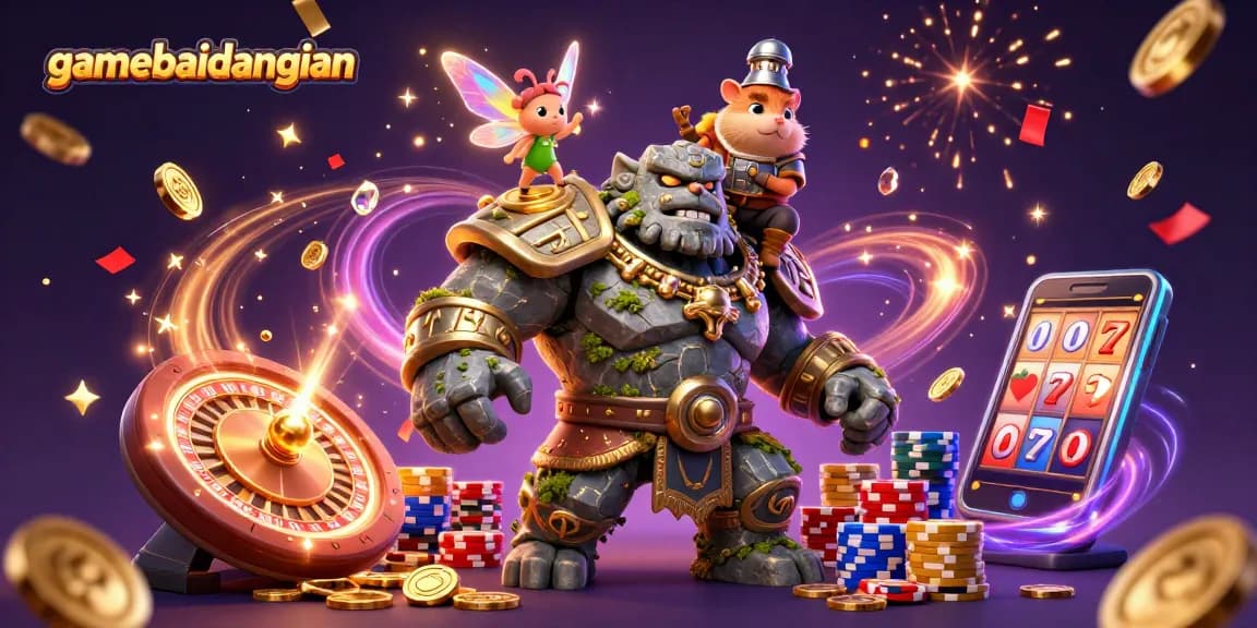 Experience gamebaidangian's thrilling gameplay with a magical golem and enchanting characters!