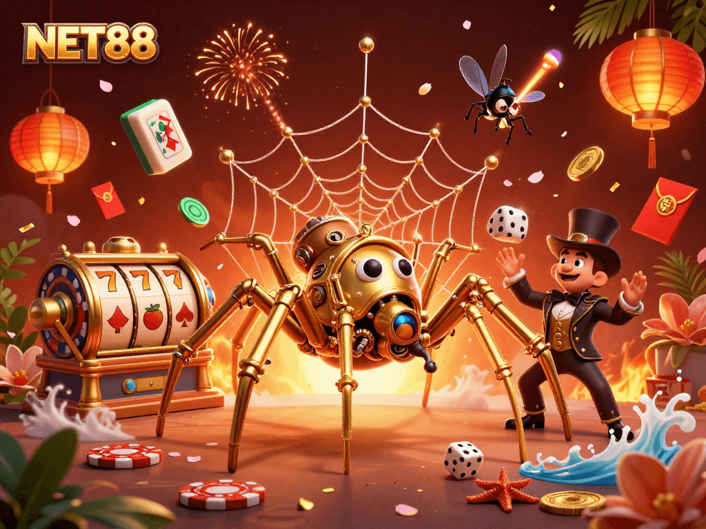 Experience the thrill of NET88 with our dynamic casino-themed illustration featuring steampunk elements.