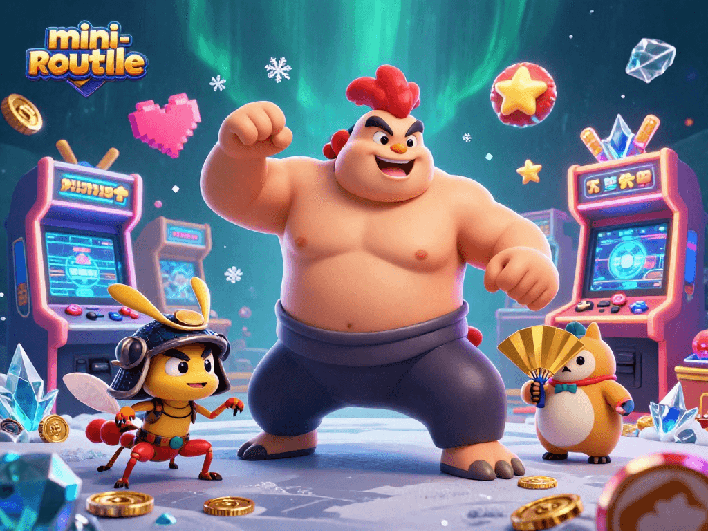 Mini-roulette game illustration featuring dynamic characters and vibrant casino elements.