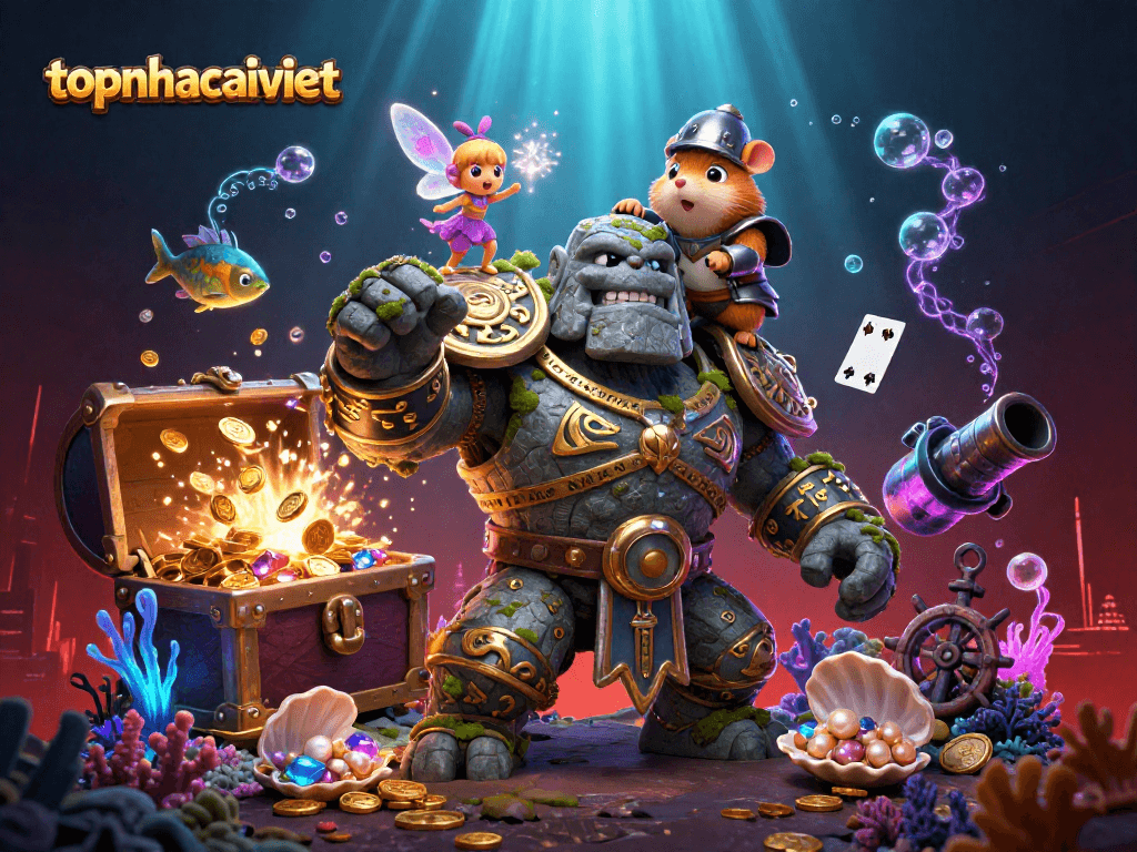 Experience thrilling gameplay at topnhacaiviet with a vibrant 3D scene showcasing colorful casino elements and characters.