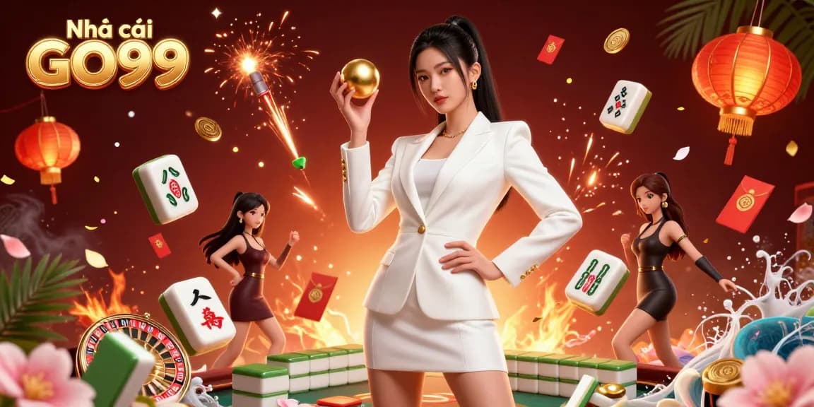 Engage with Nhà cái GO99 at this luxurious casino showcase featuring mahjong tiles and roulette.