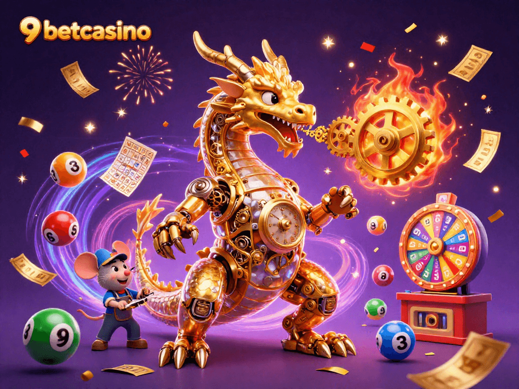 Experience thrill at 9betcasino with a vibrant illustration of casino magic and excitement.