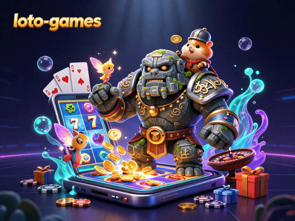 Explore winning games at loto-games with enchanting characters in a vibrant casino setting.