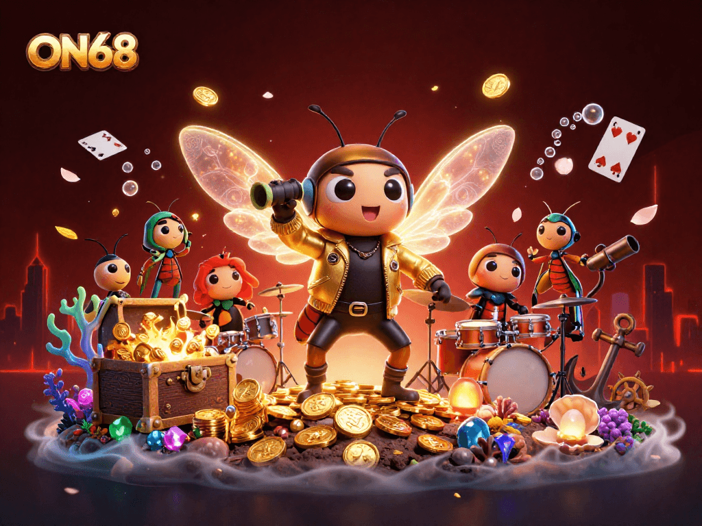 Experience thrilling gaming action at ON68 with dynamic characters in a vibrant casino scene.