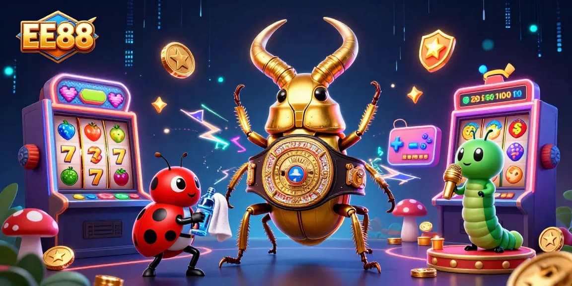 Experience the thrilling world of EE88 with vibrant slot machines and dynamic characters in action.