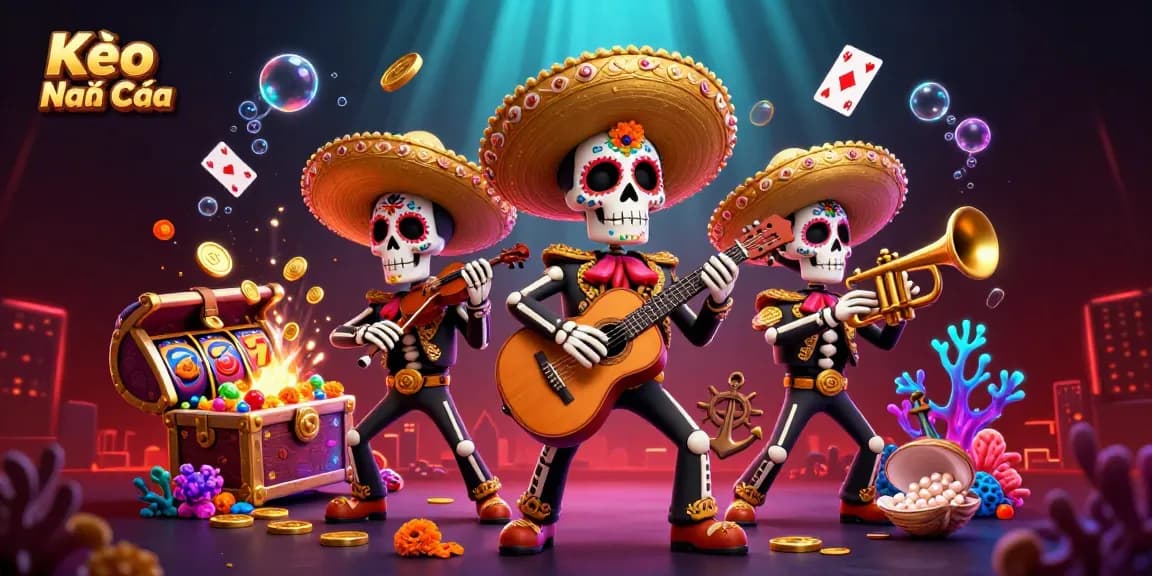 Kèo Nhà Cái offers vibrant slots with 3D mariachi characters and gold coins in stunning underwater scene.