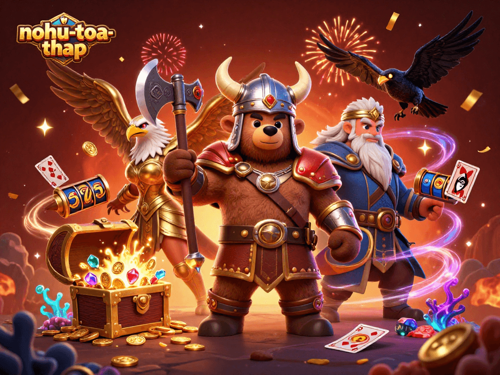 Play the exciting nohu-toa-thap game with immersive 3D graphics and vibrant casino elements.