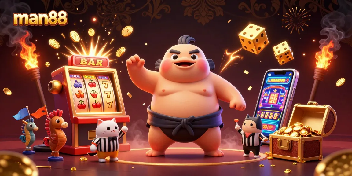 Experience thrilling casino action with man88 featuring a dynamic underwater scene of a fugu in a sumo belt.