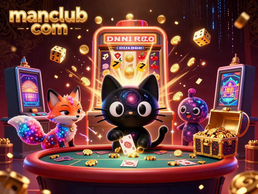 Experience the thrill with manclub com in a dynamic casino scene featuring playful characters and vibrant game elements.