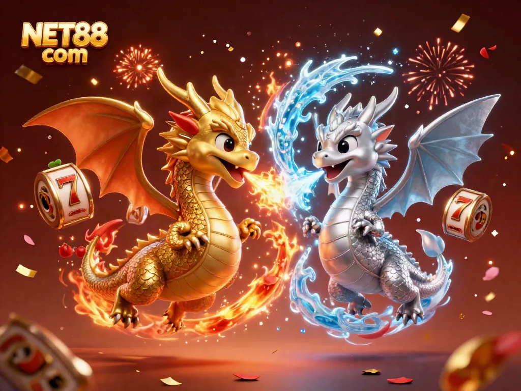 Experience thrilling gameplay with NET88 com in this vibrant 3D scene featuring dragons and casino elements.