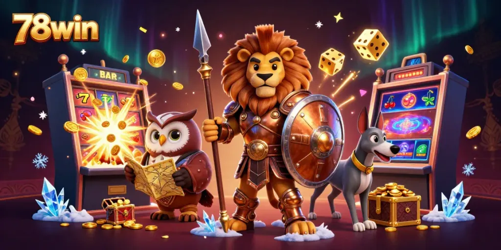 Experience thrilling gaming action at 78win with vibrant casino elements and engaging characters.
