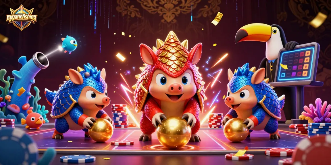 mygamefishing pangolins in rival action bowling with chips in a vibrant casino scene
