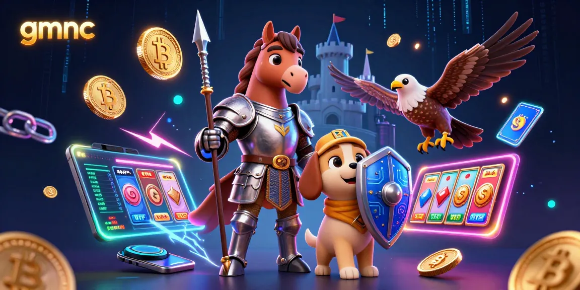 Engage with crypto rewards at gmnc in a vibrant 3D cartoon casino scene featuring medieval characters.