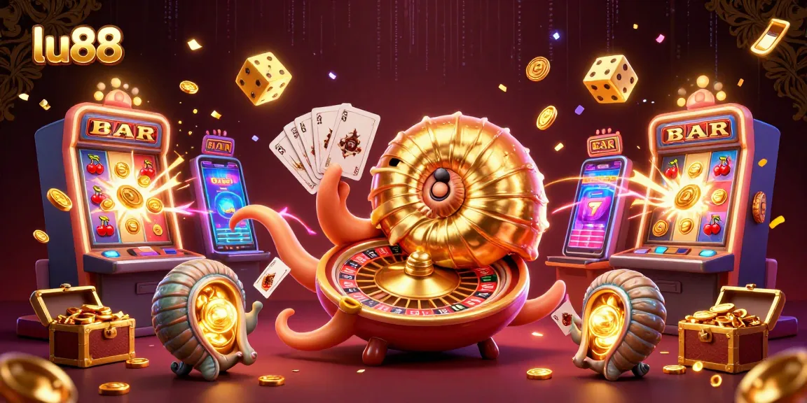 Experience the excitement at lu88 with a vibrant 3D casino scene featuring a giant nautilus as a roulette wheel.