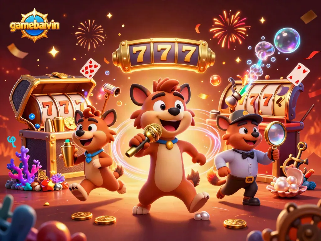 gamebaivin showcases a vibrant casino scene with hyenas engaging in fun gambling activities