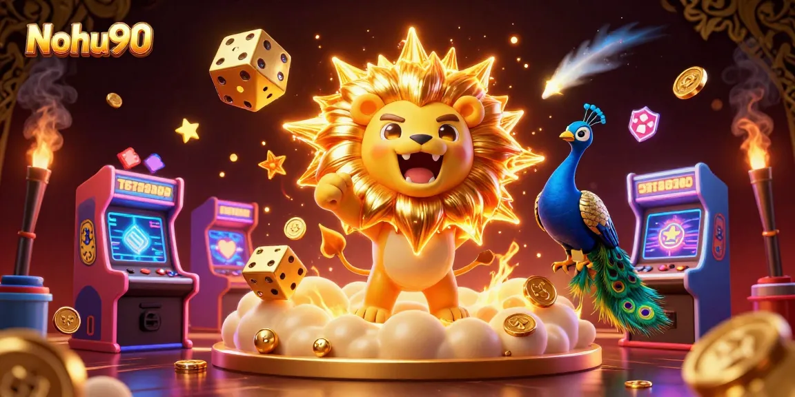 Engage with the vibrant world of Nohu90, where a sun lion and golden dice embody thrilling jackpot adventures.
