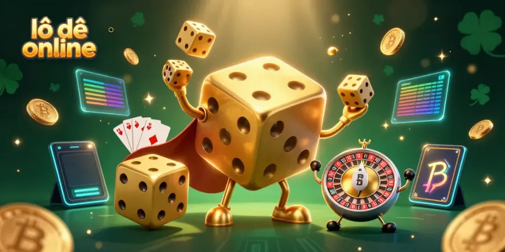 Experience lô đề online with golden dice characters and vibrant gaming elements.