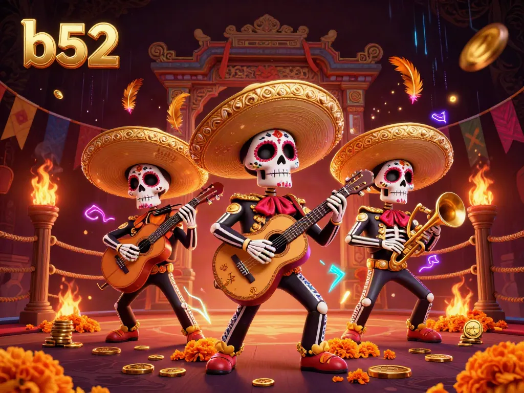 Experience b52's thrilling gameplay with a vibrant mariachi band in a colorful casino setting.