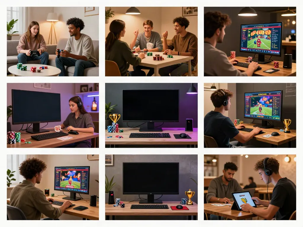Exciting group of players enjoying online games at 9bet.com in vibrant settings