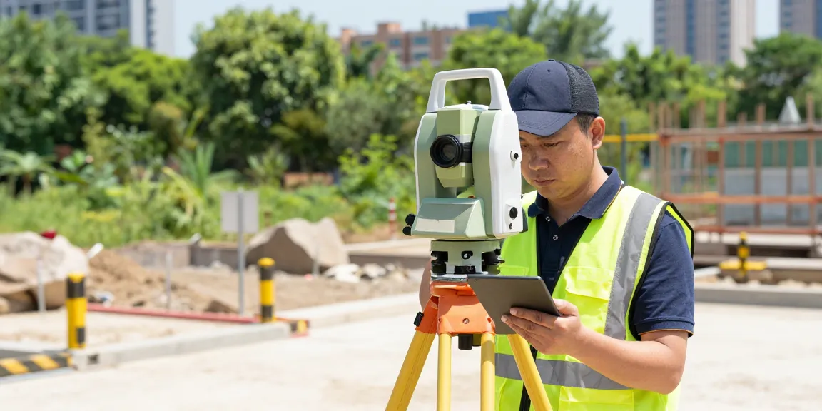 Land surveyors near me using modern GPS equipment on a construction site
