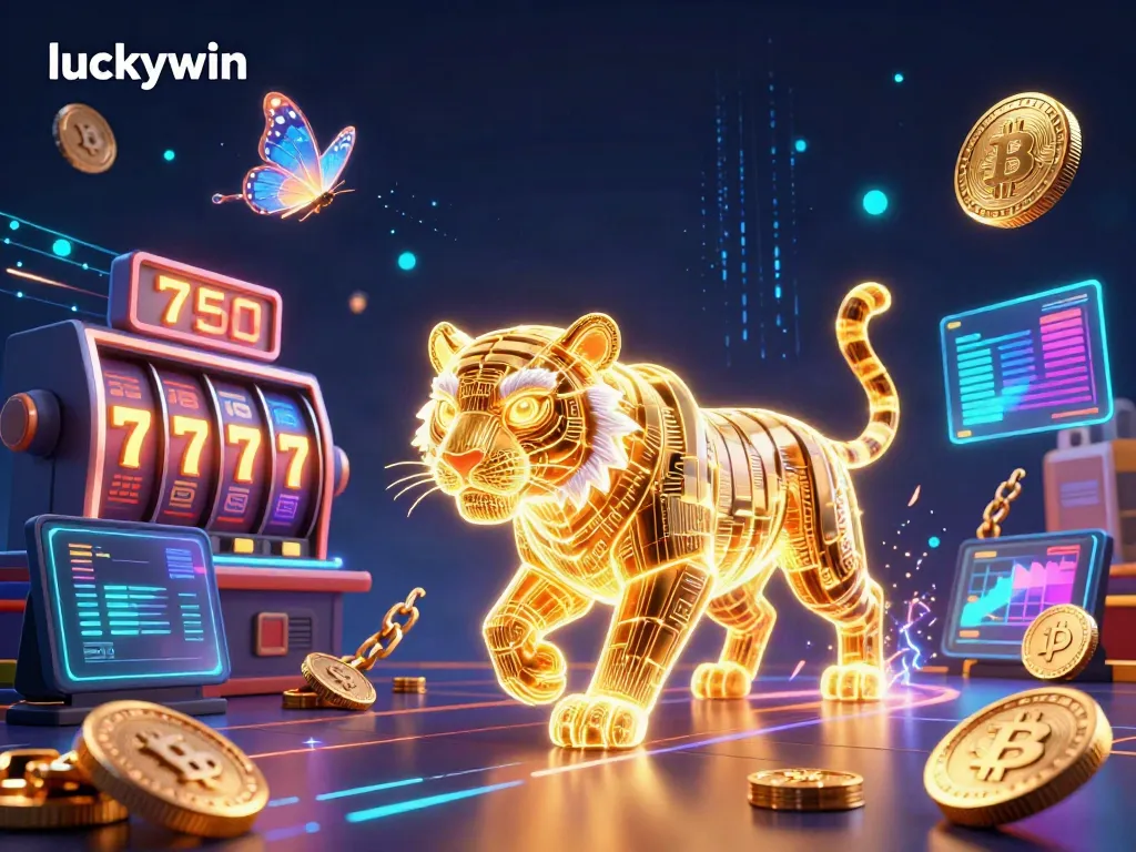 Experience the excitement of luckywin with a vibrant digital casino featuring a neon golden tiger.