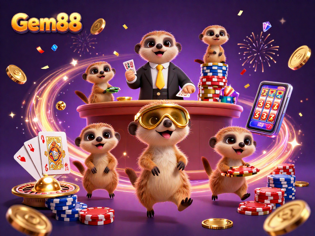 Gem88 casino meerkats engaging players with dynamic gaming visuals and shimmering rewards.