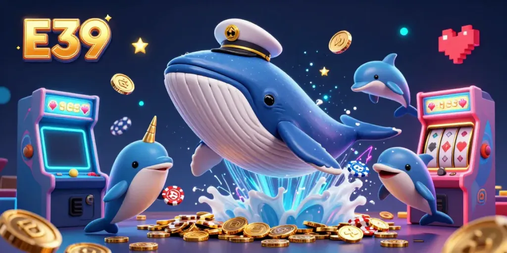 E39: Join the Captain Whale and friends in a dazzling casino adventure surrounded by coins and games.