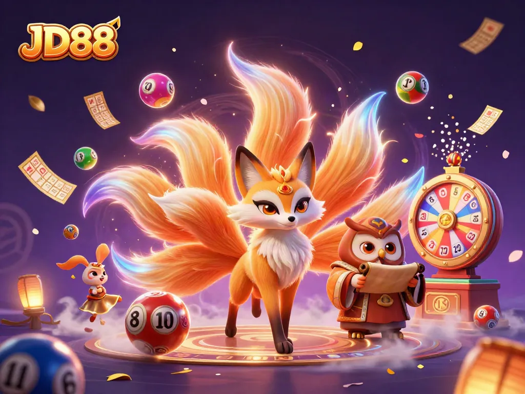 Engage with JD88's vibrant lottery experience featuring 3D characters and dynamic casino elements.