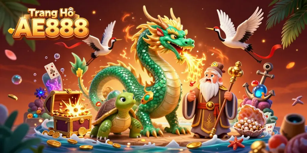 Engage with thrilling gameplay at Trang Chủ AE888 featuring a jade dragon and lucky cranes.
